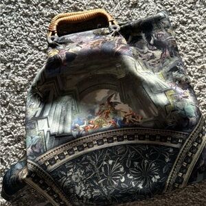 Artistic Tapestry Handbag with Wooden Handles